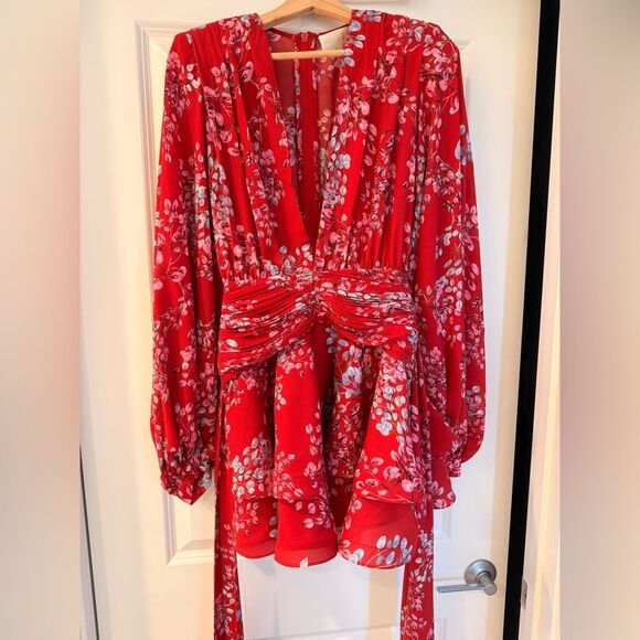 NWOT BRONX AND BANCO BEDOUIN MINI DRESS Elegant Red Floral - Picture 4 of 15